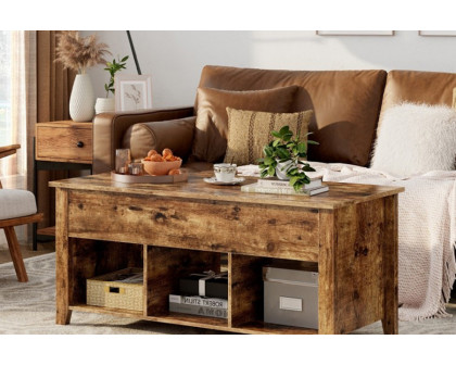 FaFurn™ Farmhouse Wooden Lift Top Coffee Table - Rustic/Tan