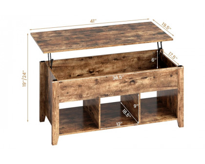 FaFurn™ Farmhouse Wooden Lift Top Coffee Table - Rustic/Tan