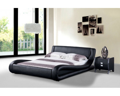 FaFurn - Modern Faux Leather Upholstered Platform Bed with Curved Headboard