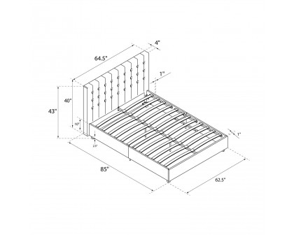 FaFurn - Queen Size Platform Bed Frame with Headboard in Blue