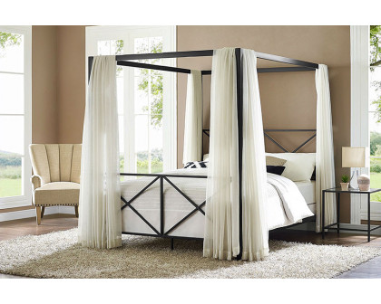 FaFurn - Queen Size 4-Post Metal Canopy Bed Frame in Black