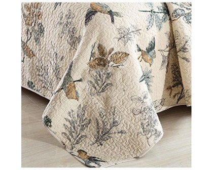 FaFurn - 3-Piece Bedspread Set with Floral Birds Pattern