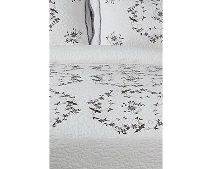 FaFurn - Queen Size Cotton Bedspread with Scalloped Edges and Floral Print Embroidery in White