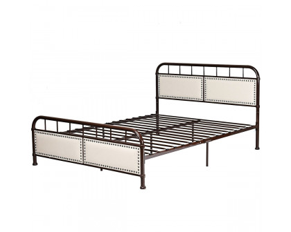 FaFurn - Queen Size Platform Bed Frame with Upholstered Panel Headboard Footboard in Dark Brown, Metal