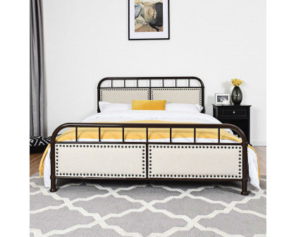 FaFurn - Queen Size Platform Bed Frame with Upholstered Panel Headboard Footboard in Dark Brown, Metal