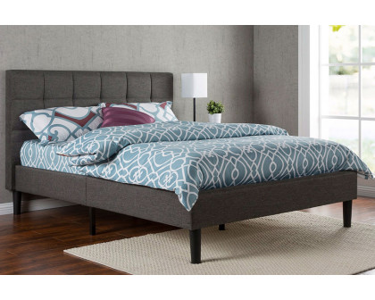 FaFurn - Queen Size Modern Classic Dark Gray Upholstered Platform Bed with Headboard