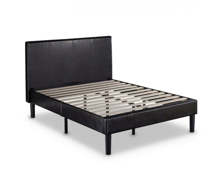 FaFurn - Queen Size Platform Bed Frame with Headboard in Espresso, Faux Leather