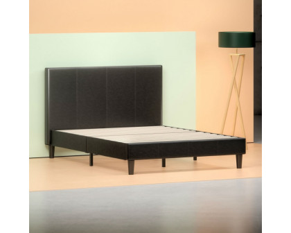 FaFurn - Queen Size Platform Bed Frame with Headboard in Espresso, Faux Leather