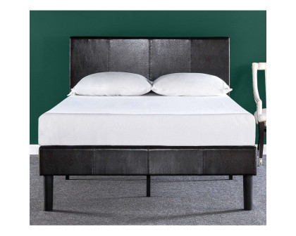 FaFurn - Queen Size Platform Bed Frame with Headboard in Espresso, Faux Leather