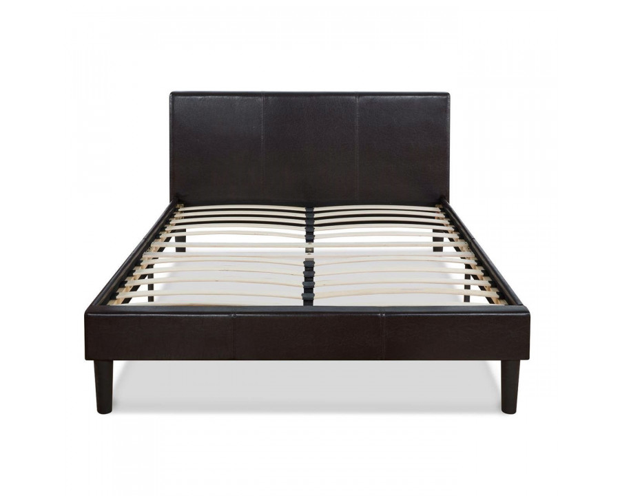 FaFurn - Modern Queen Size Platform Bed with Upholstered Headboard in Dark Brown, Faux Leather