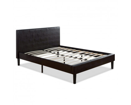 FaFurn - Modern Queen Size Platform Bed with Upholstered Headboard in Dark Brown, Faux Leather