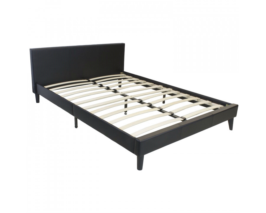 FaFurn - Queen Size Platform Bed Frame with Headboard in Black, Leather