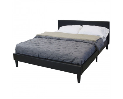 FaFurn - Queen Size Platform Bed Frame with Headboard in Black, Leather