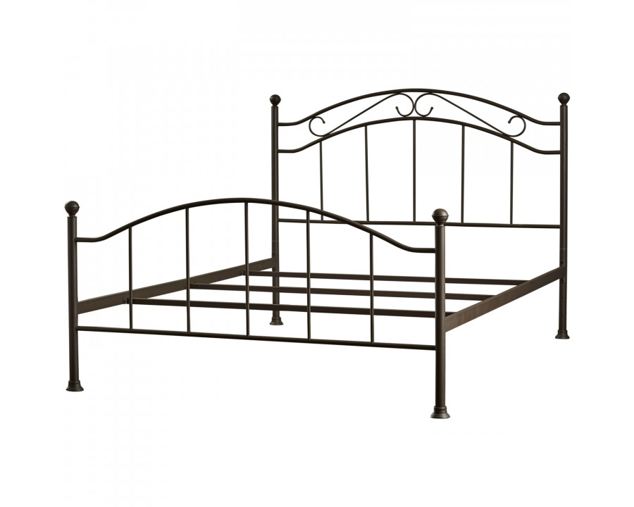 FaFurn - Queen Size Bed Frame with Scroll Design Headboard Footboard in Brown, Metal