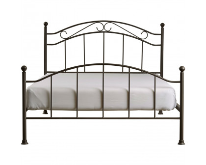 FaFurn - Queen Size Bed Frame with Scroll Design Headboard Footboard in Brown, Metal