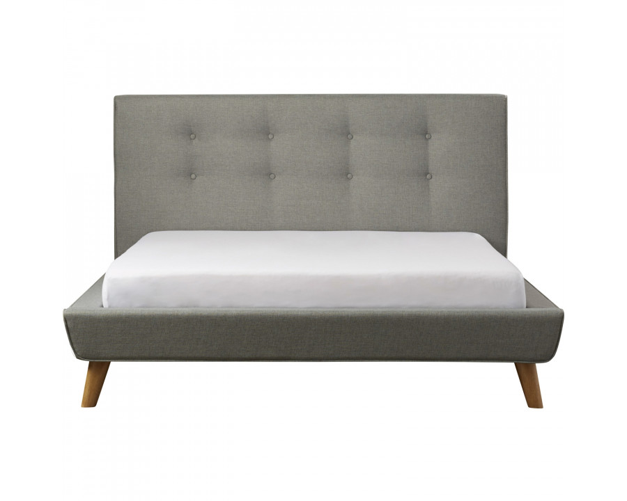 FaFurn - Queen Size Platform Bed Frame with Button Tufted Headboard in Gray