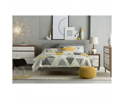 FaFurn - Queen Size Platform Bed Frame with Button Tufted Headboard in Gray