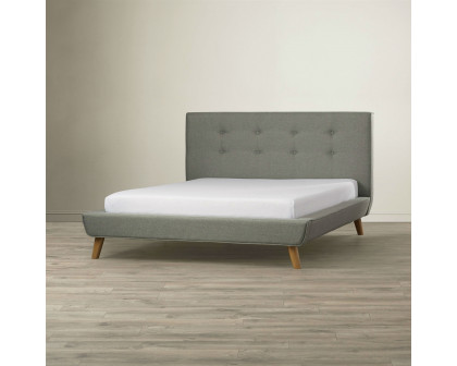 FaFurn - Queen Size Platform Bed Frame with Button Tufted Headboard in Gray