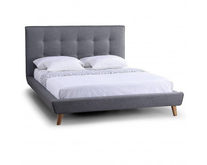 FaFurn - Queen Size Platform Bed Frame with Button Tufted Headboard in Gray