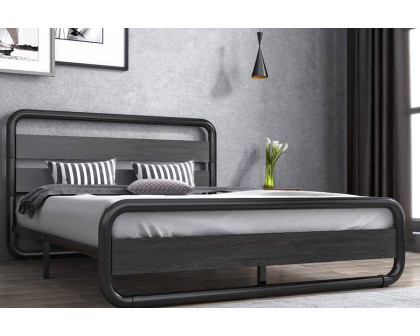 FaFurn - Heavy Duty Round Metal Frame Platform Bed with Wood Panel Headboard