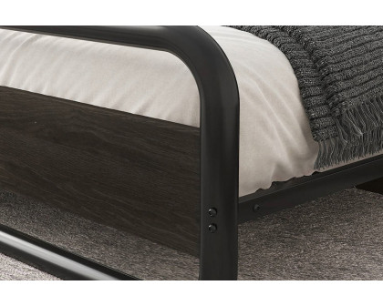 FaFurn Heavy Duty Round Metal Frame Platform Bed with Wood Panel Headboard - Black, Queen Size