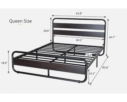 FaFurn Heavy Duty Round Metal Frame Platform Bed with Wood Panel Headboard - Black, Queen Size