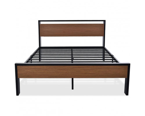 FaFurn - Queen Size Platform Bed Frame with Wood Panel Headboard/Footboard in Walnut, Metal