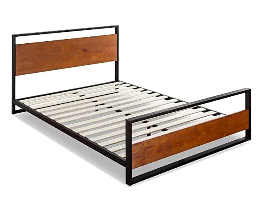 FaFurn - Queen Size Modern Metal Wood Platform Bed Frame with Headboard and Footboard