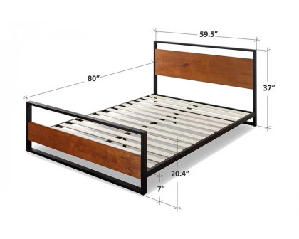 FaFurn - Queen Size Modern Metal Wood Platform Bed Frame with Headboard and Footboard