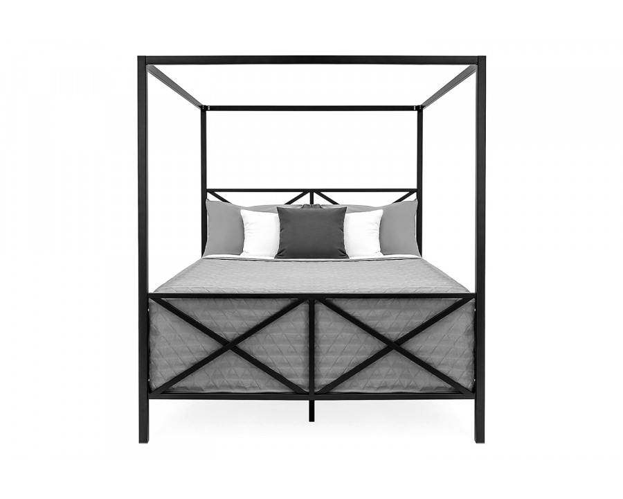 FaFurn - Queen Size 4-Post Canopy Bed Frame in Black Metal Finish