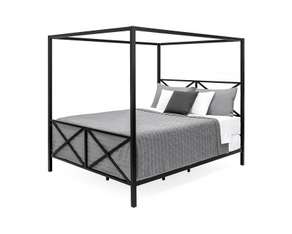 FaFurn - Queen Size 4-Post Canopy Bed Frame in Black Metal Finish