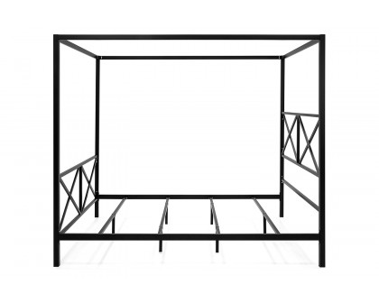 FaFurn - Queen Size 4-Post Canopy Bed Frame in Black Metal Finish