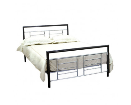 FaFurn Queen Size Platform Bed with Headboard and Footboard - Black/Silver, Metal