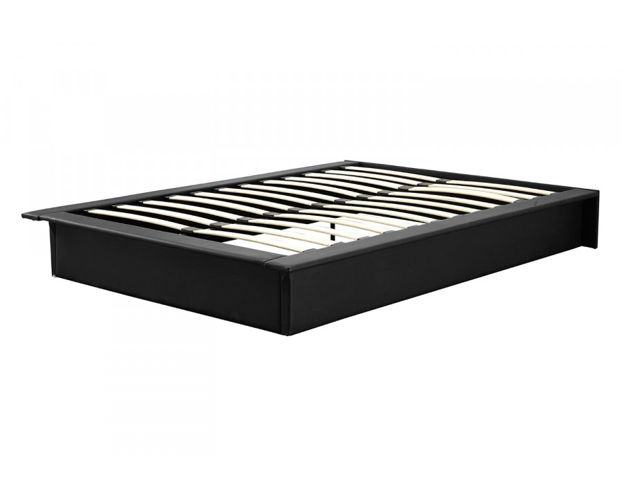 FaFurn - Queen Modern Black Faux Leather Platform Bed Frame with Wood Slats