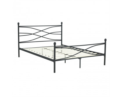 FaFurn - Queen Size Platform Bed Frame with Headboard and Footboard in Matte Black, Metal