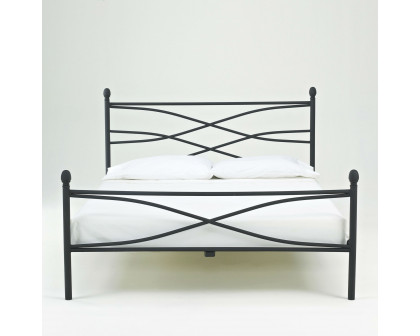 FaFurn - Queen Size Platform Bed Frame with Headboard and Footboard in Matte Black, Metal