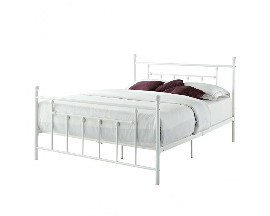 FaFurn - Queen Size Platform Bed Frame with Headboard and Footboard in White, Metal