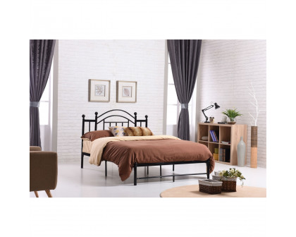 FaFurn - Queen Size Platform Bed Frame with Vintage Post Style Arch Headboard in Black, Metal