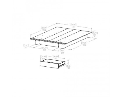 FaFurn - Modern Queen Size Platform Bed Frame with Bottom Storage Drawer in White