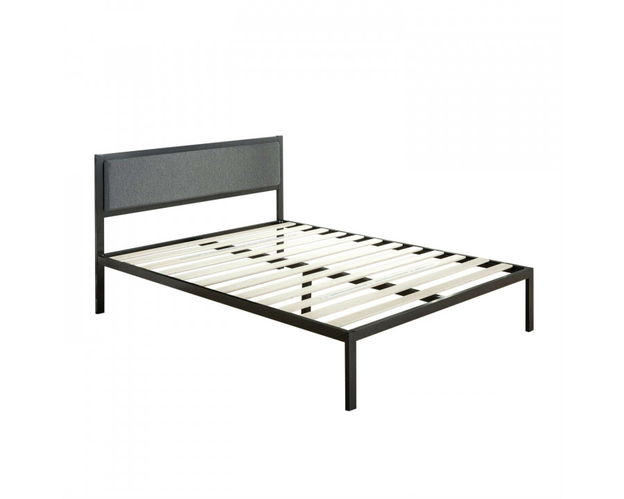 FaFurn - Queen Size Platform Bed Frame with Wood Slats and Upholstered Headboard in Metal