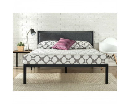 FaFurn - Queen Size Platform Bed Frame with Wood Slats and Upholstered Headboard in Metal