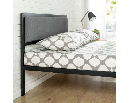 FaFurn - Queen Size Platform Bed Frame with Wood Slats and Upholstered Headboard in Metal