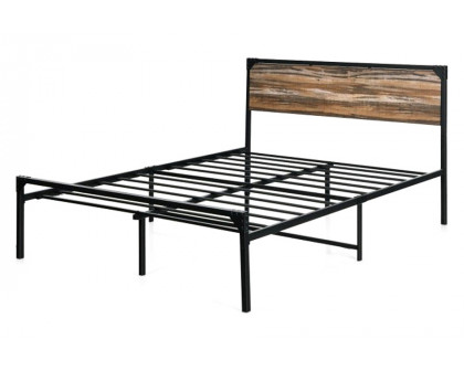 FaFurn Rustic Farmhome Metal Wood Platform Bed Frame - Queen Size