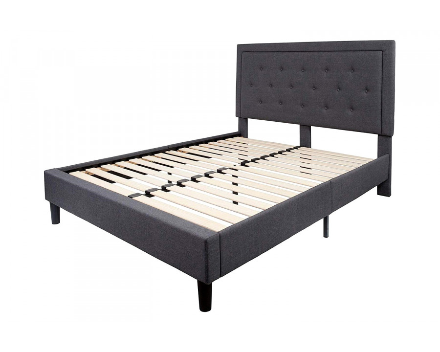 FaFurn Upholstered Platform Bed Frame with Button Tufted Headboard - Dark Gray, Queen Size