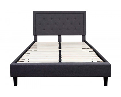 FaFurn Upholstered Platform Bed Frame with Button Tufted Headboard - Dark Gray, Queen Size