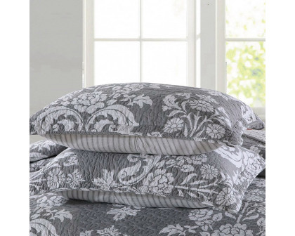 FaFurn - 3-Piece Queen Size Bedspread Set with Floral Pattern in Gray, Cotton