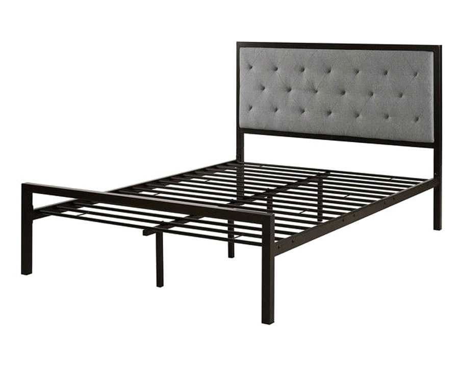 FaFurn - Queen Size Contemporary Metal Platform Bed with Gray Upholstered Headboard