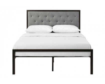 FaFurn - Queen Size Contemporary Metal Platform Bed with Gray Upholstered Headboard