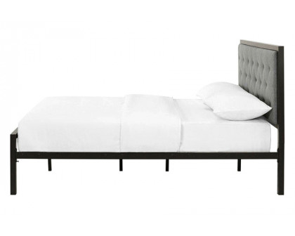 FaFurn - Queen Size Contemporary Metal Platform Bed with Gray Upholstered Headboard