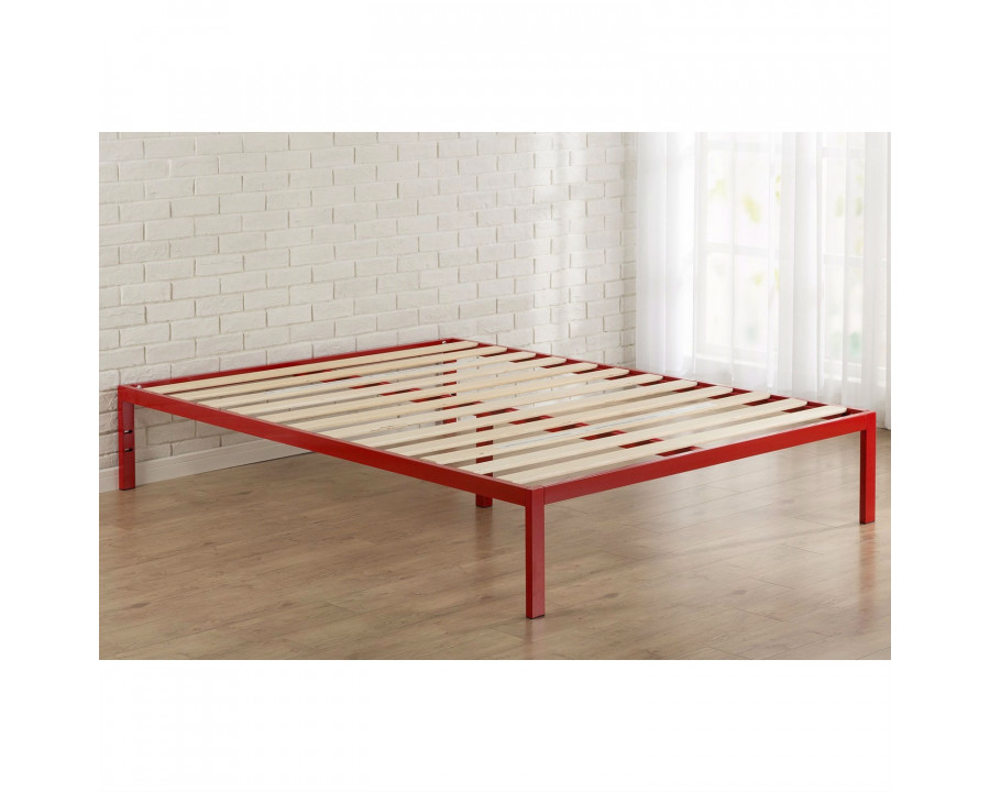 FaFurn - Queen Size Platform Bed Frame with Wooden Slats in Red, Metal